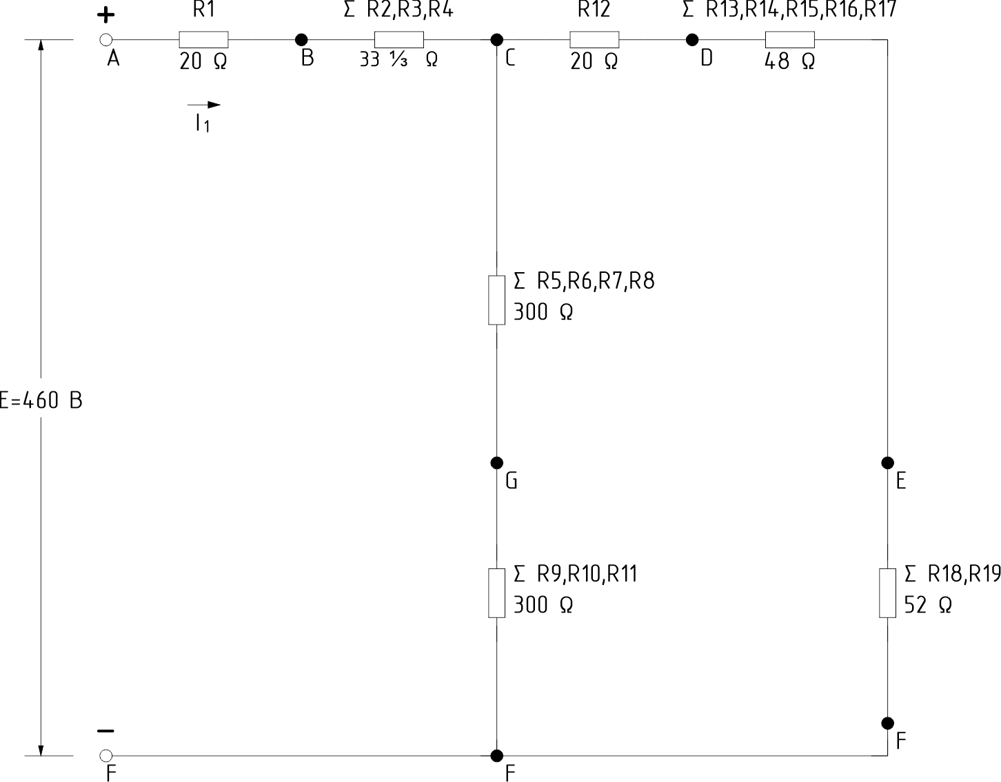 Рисунок 1.4 Параллельные элементы заменены их суммарными значениями